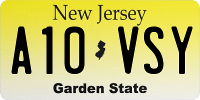 NJ license plate A10VSY
