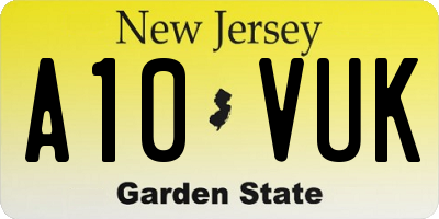 NJ license plate A10VUK