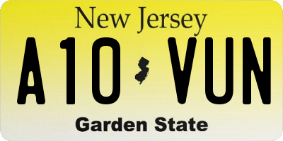 NJ license plate A10VUN