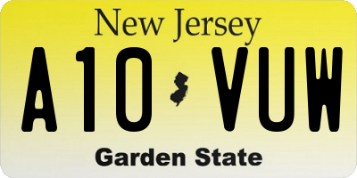 NJ license plate A10VUW