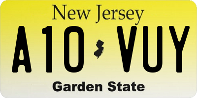 NJ license plate A10VUY