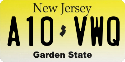 NJ license plate A10VWQ
