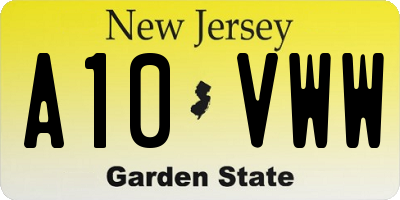 NJ license plate A10VWW