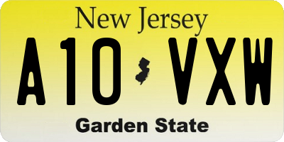 NJ license plate A10VXW