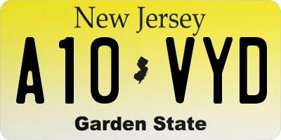 NJ license plate A10VYD