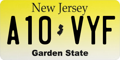NJ license plate A10VYF