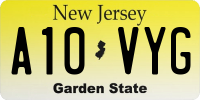 NJ license plate A10VYG