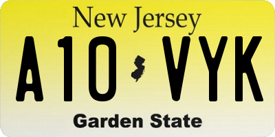 NJ license plate A10VYK