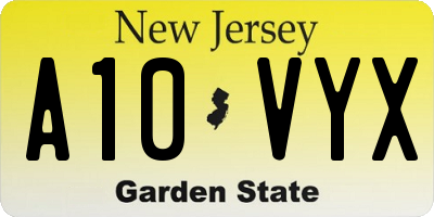 NJ license plate A10VYX