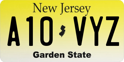 NJ license plate A10VYZ