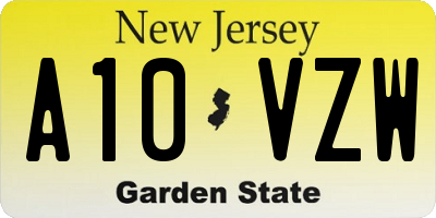 NJ license plate A10VZW