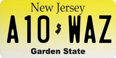 NJ license plate A10WAZ