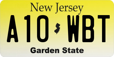 NJ license plate A10WBT