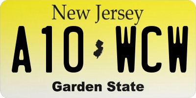 NJ license plate A10WCW