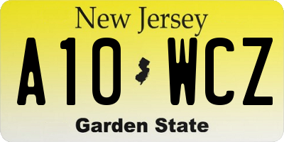 NJ license plate A10WCZ