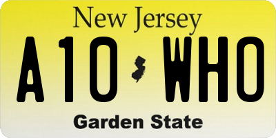 NJ license plate A10WHO