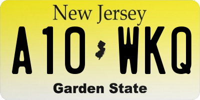 NJ license plate A10WKQ