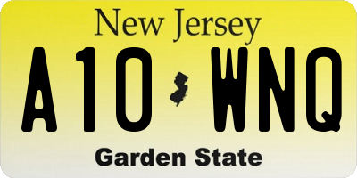 NJ license plate A10WNQ