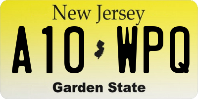 NJ license plate A10WPQ