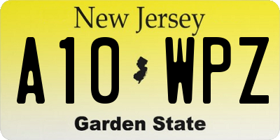 NJ license plate A10WPZ