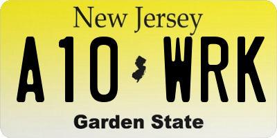 NJ license plate A10WRK