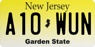 NJ license plate A10WUN