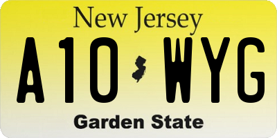 NJ license plate A10WYG