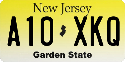 NJ license plate A10XKQ