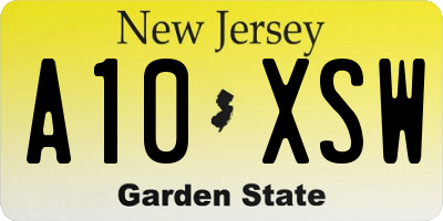 NJ license plate A10XSW