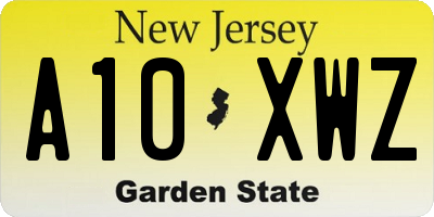 NJ license plate A10XWZ
