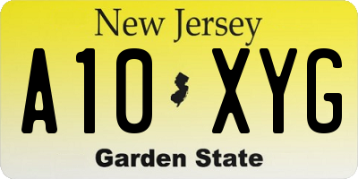 NJ license plate A10XYG