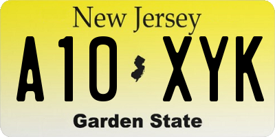 NJ license plate A10XYK