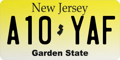 NJ license plate A10YAF