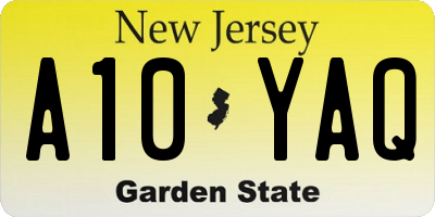 NJ license plate A10YAQ