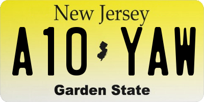 NJ license plate A10YAW