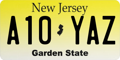 NJ license plate A10YAZ