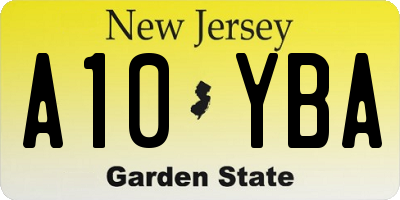 NJ license plate A10YBA
