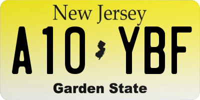 NJ license plate A10YBF