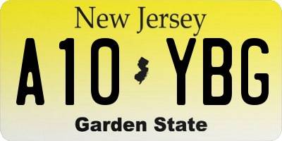 NJ license plate A10YBG