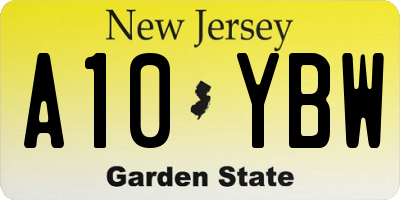 NJ license plate A10YBW