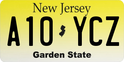 NJ license plate A10YCZ