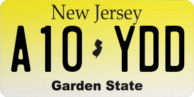 NJ license plate A10YDD