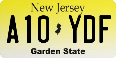 NJ license plate A10YDF