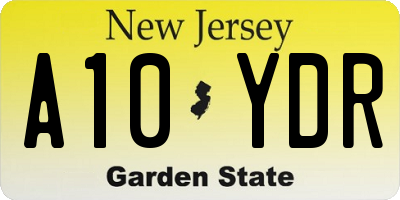 NJ license plate A10YDR