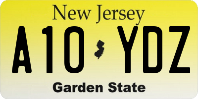 NJ license plate A10YDZ