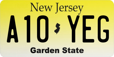 NJ license plate A10YEG