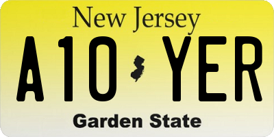 NJ license plate A10YER