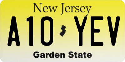 NJ license plate A10YEV