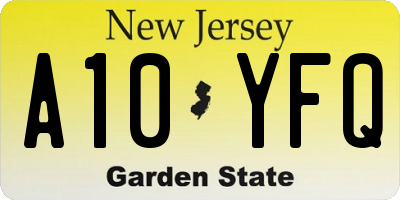 NJ license plate A10YFQ