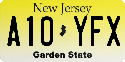 NJ license plate A10YFX